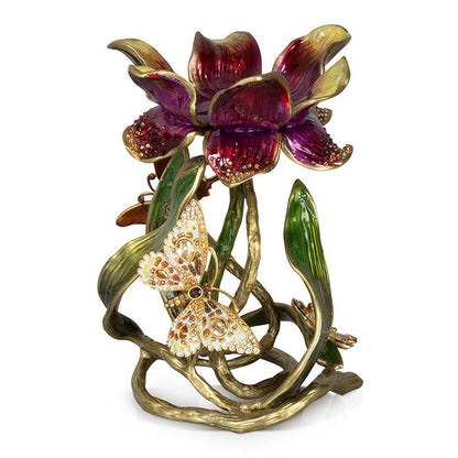 Jay Strongwater Meredith Floral 9" Brocade Pillar Candle Holder, Enamel Brass