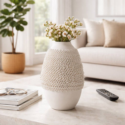 Decorative Vase - Ivory Porcelain 3D Printed, 10 in.