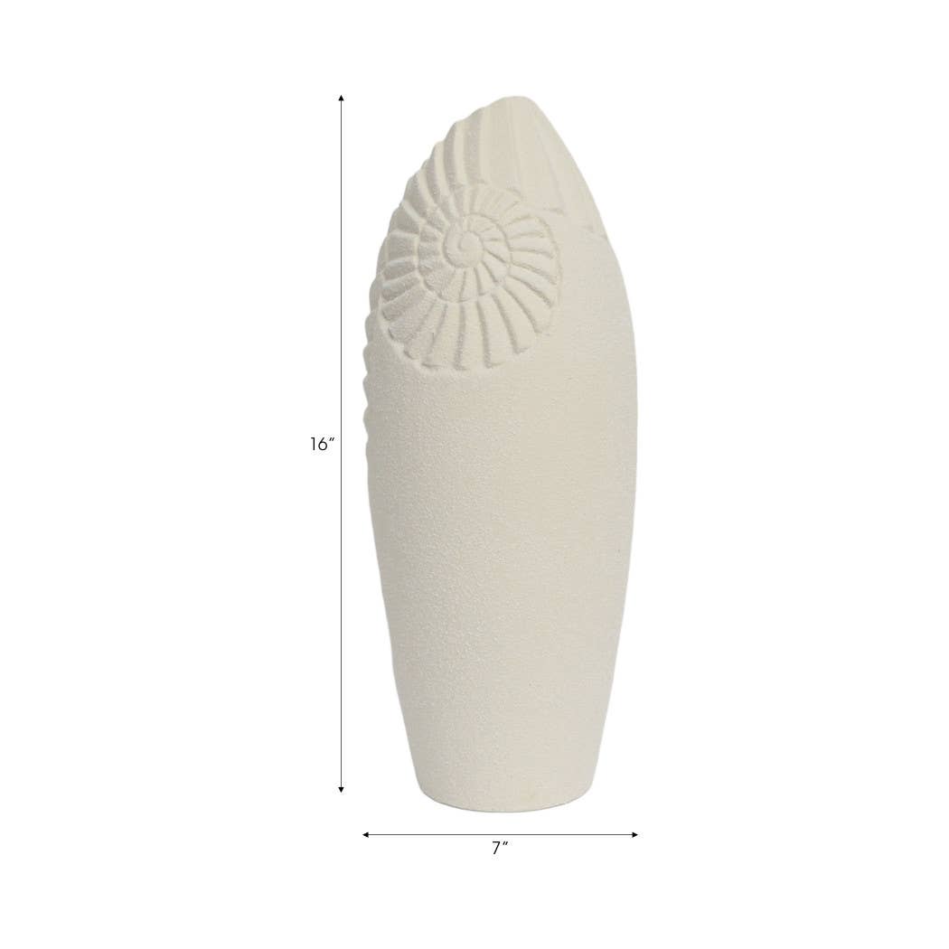 Decorative Vase - Ivory Ceramic Shell Relief, 16 in.