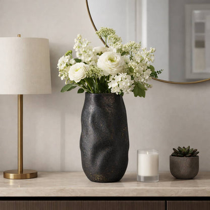 Decorative Vase - Black Ceramic Organic Sculpted, 14 in.