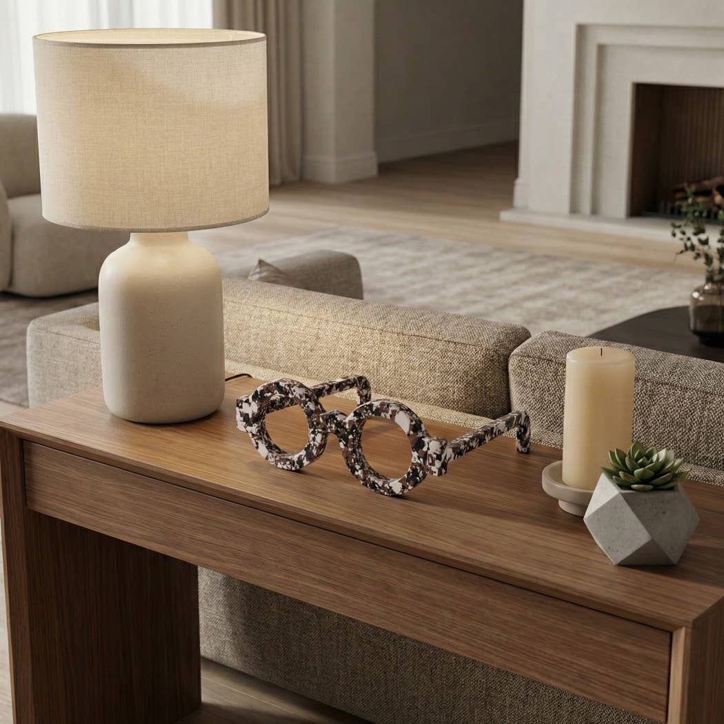 Decorative Object - White Stone Round Eyeglasses, 9 in.