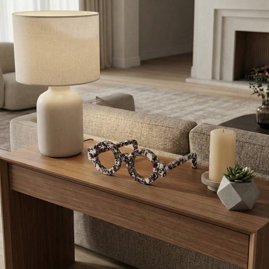 Decorative Object - White Stone Round Eyeglasses, 9 in.