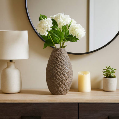 Decorative Vase - Brown Ceramic Textured Wave, 14 in.