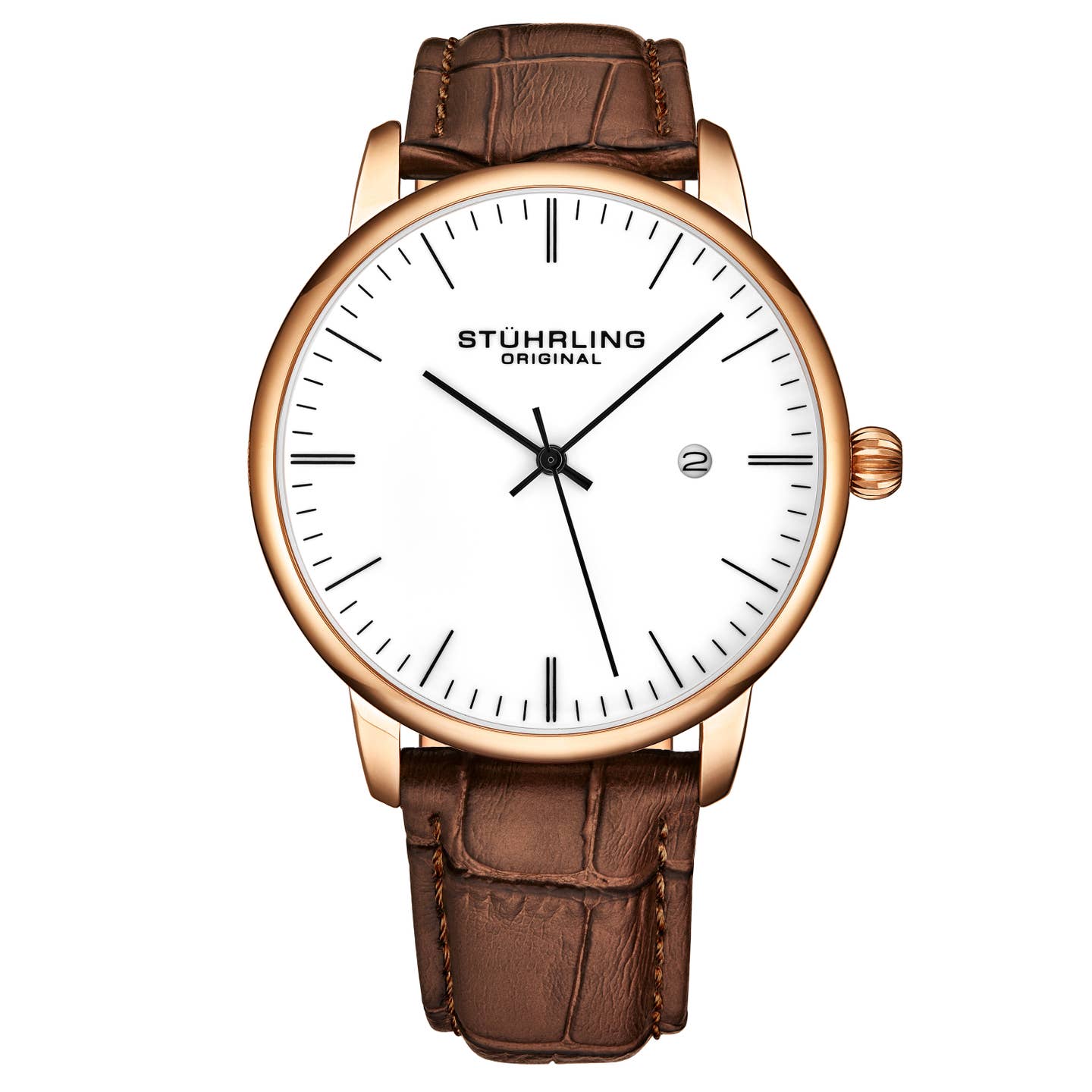 Stuhrling Original Rasa 3997 Men's Quartz Classic Watch, 40mm, White Dial, Brown Leather Strap