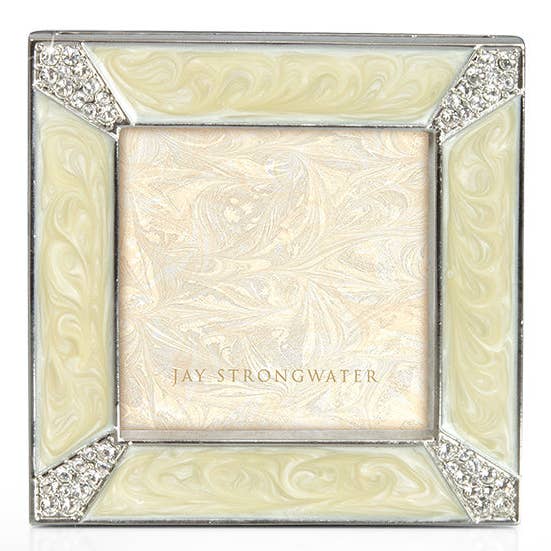 Jay Strongwater Leland Pavé Corner 2" Crystal Enamel Picture Frame, Crystal Pearl
