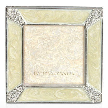 Jay Strongwater Leland Pavé Corner 2" Crystal Enamel Picture Frame, Crystal Pearl