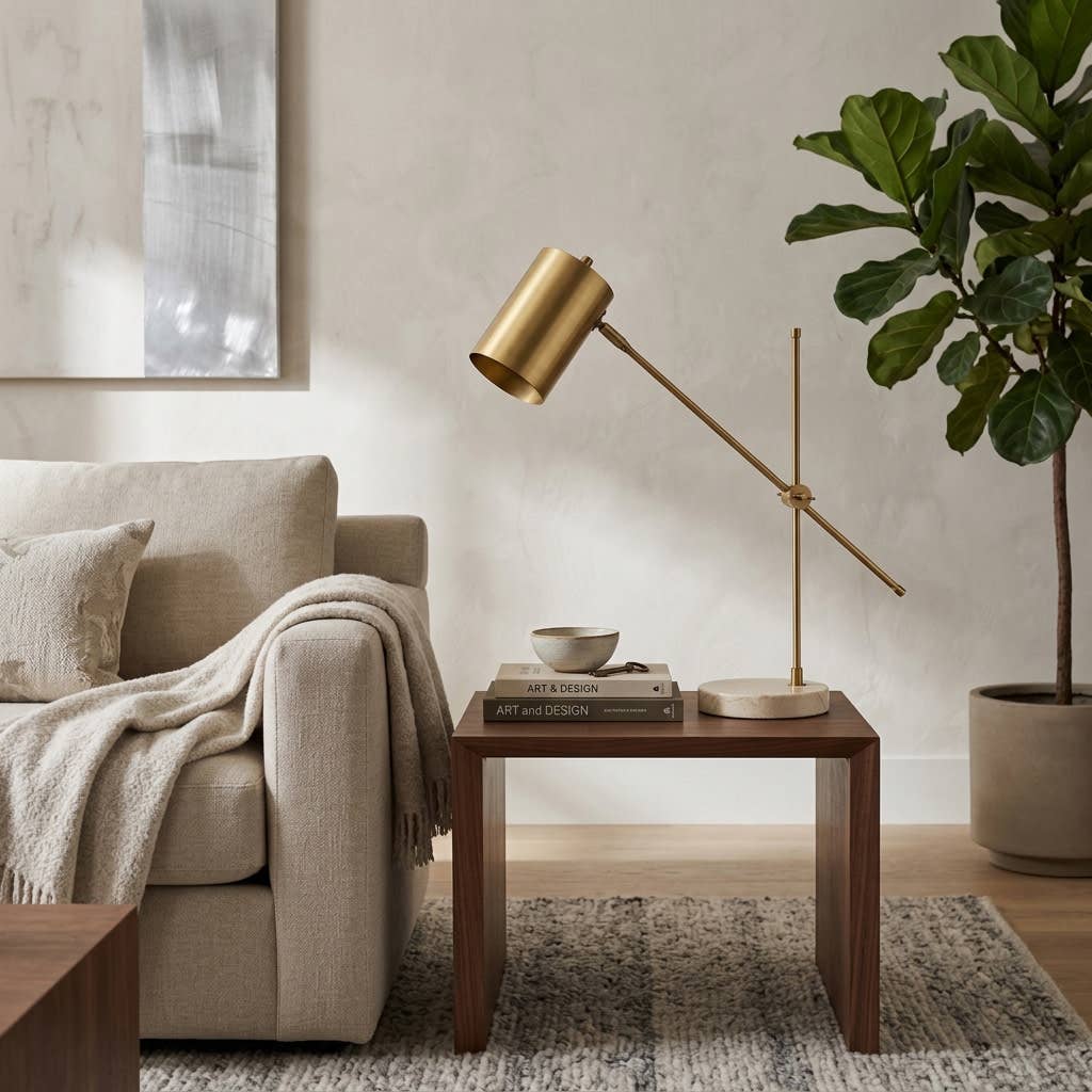 Table Lamp - Gold Stone Base with Adjustable Shade, 20 in.