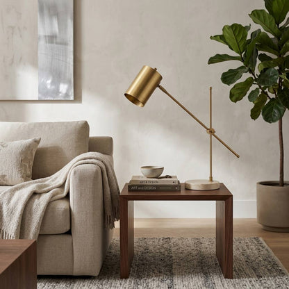 Table Lamp - Gold Stone Base with Adjustable Shade, 20 in.