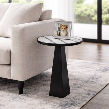 End Table - Black/White Marble Top with Tripod Frame, 23 in.