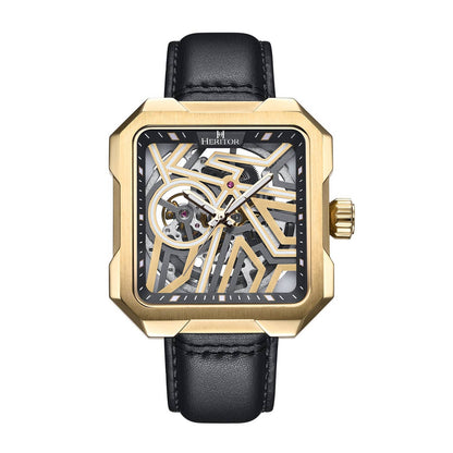 Heritor Campbell Men's Automatic Skeleton Leather Watch, Gold