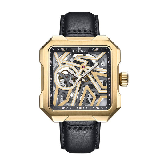 Heritor Campbell Men's Automatic Skeleton Leather Watch, Gold