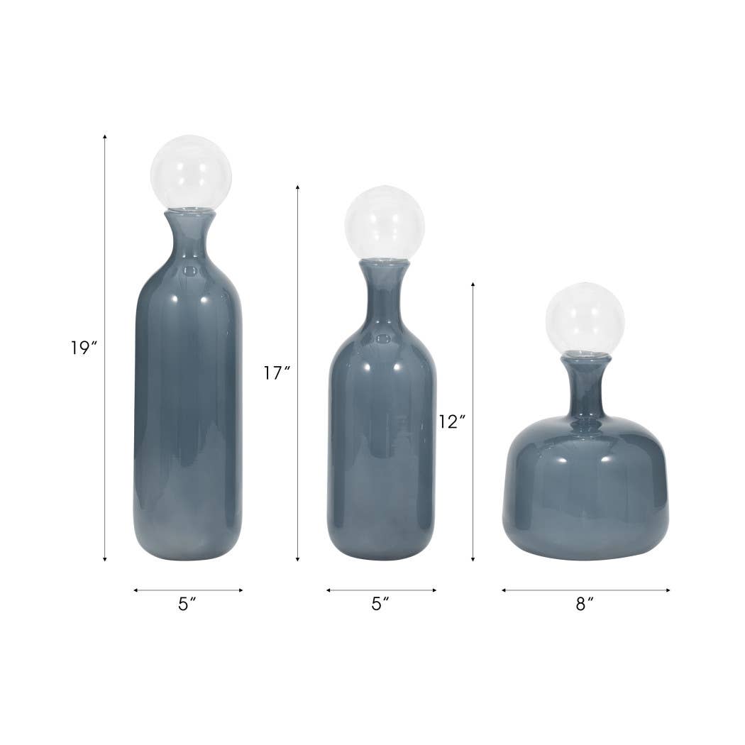 Decorative Jar Set of 3 - Blue Glass Bottle Lidded, 12/17/19