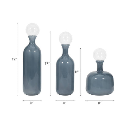 Decorative Jar Set of 3 - Blue Glass Bottle Lidded, 12/17/19