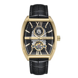Authentic Heritor Masterson Men's Automatic Semi-Skeleton Leather Watch, Gold/Black