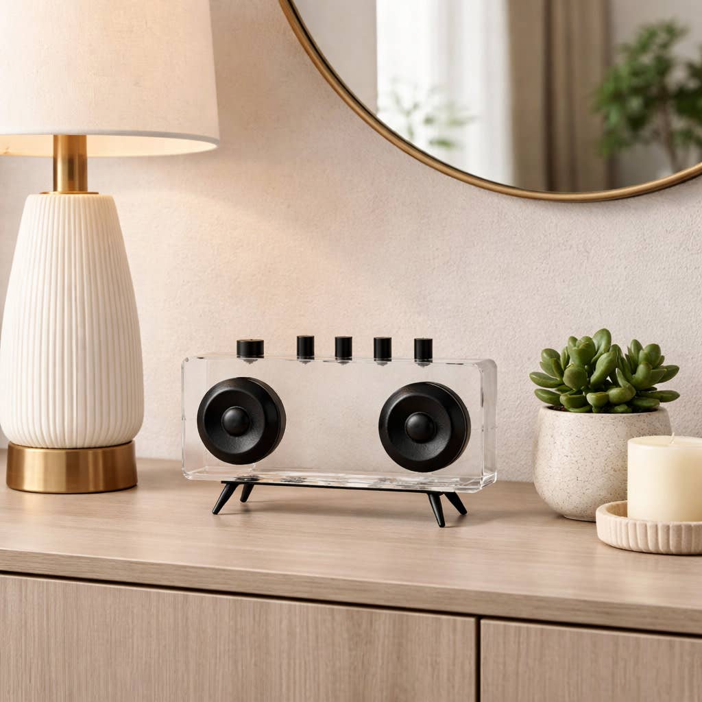Sculpture - Black and White Metal Acrylic Radio, 5 in.