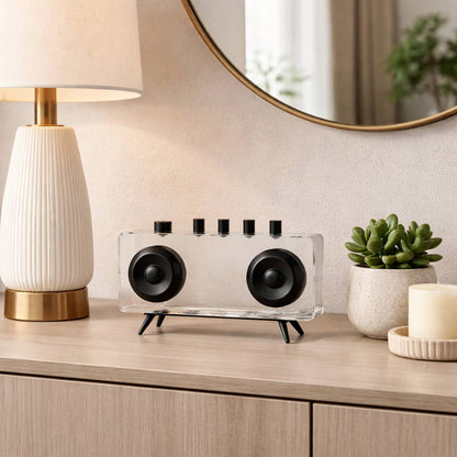 Sculpture - Black and White Metal Acrylic Radio, 5 in.