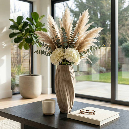 Decorative Vase - Gray Ceramic 3D Printed Twisted, 19 in.