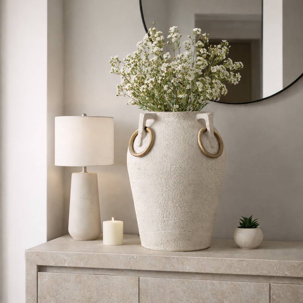Decorative Vase - Ivory/Tan Pottery Round Large, 19 in.
