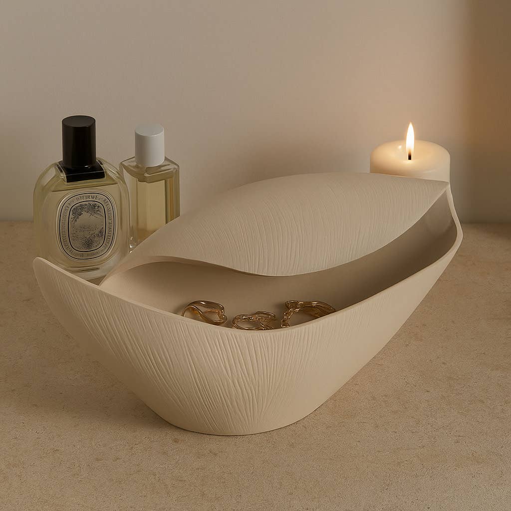 Decorative Bowl - Ivory Ceramic Sculptural Freeform, 17 in.