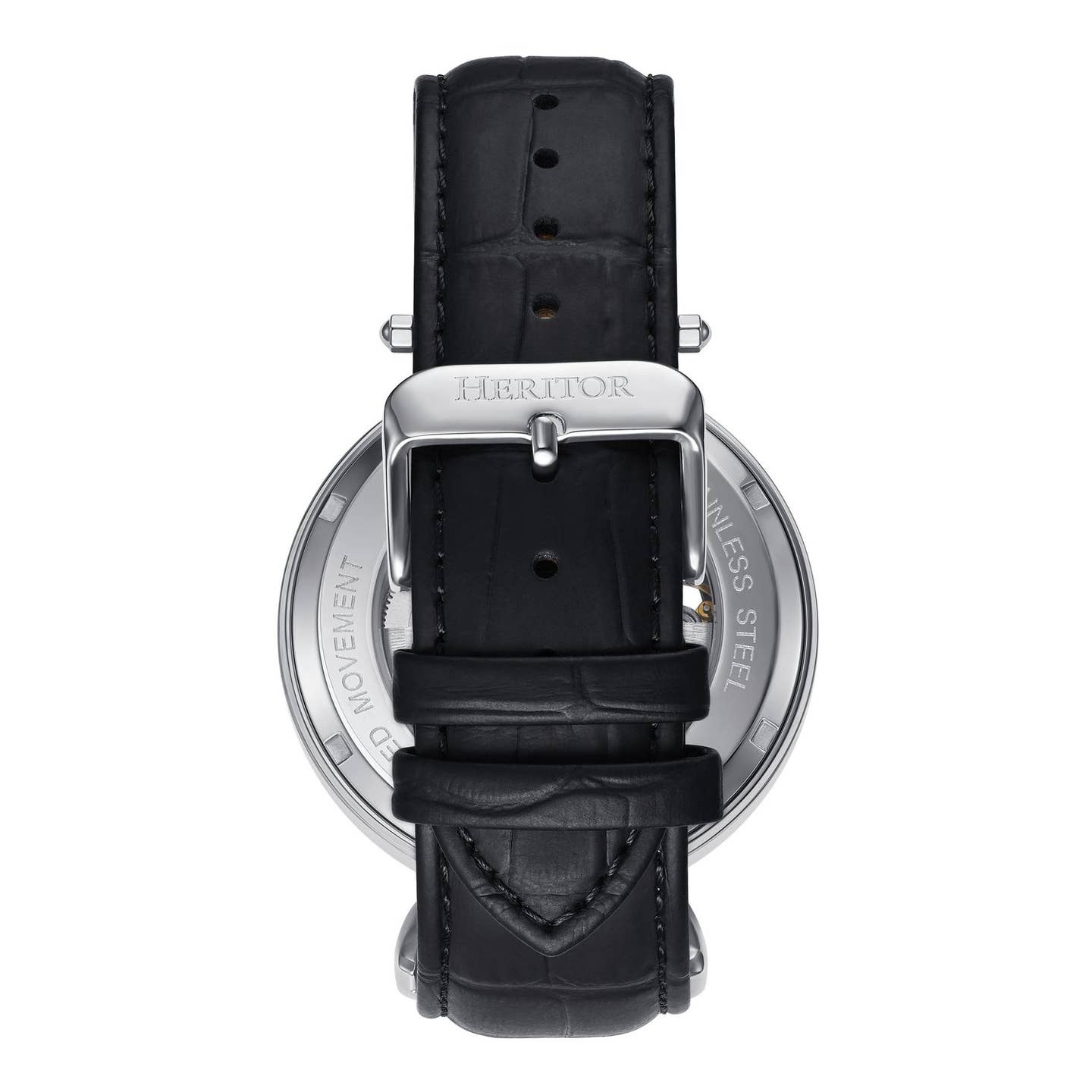 Heritor Lincoln Men's Automatic Semi-Skeleton Leather Watch, Silver/Black