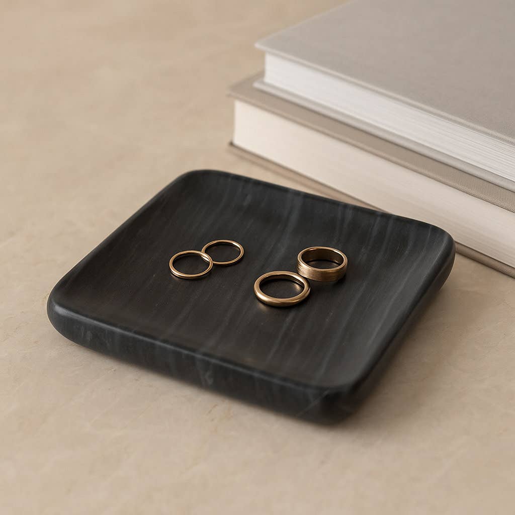 Decorative Tray - Gray Marble Rectangle Jewelry Dish, 9 in.