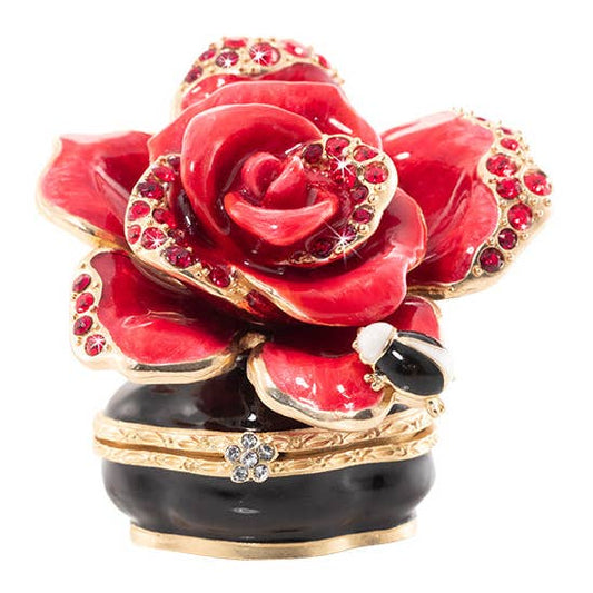 Jay Strongwater Rosalie Night Bloom Rose Decorative Box, Red Swarovski Crystal Enamel Gold-Finished