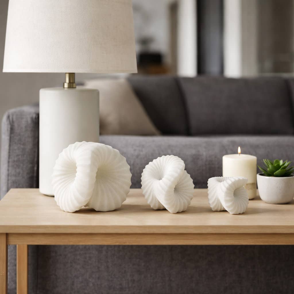 Sculptures Set of 3 - White Resin Decorative Shell, 4/5/6 in