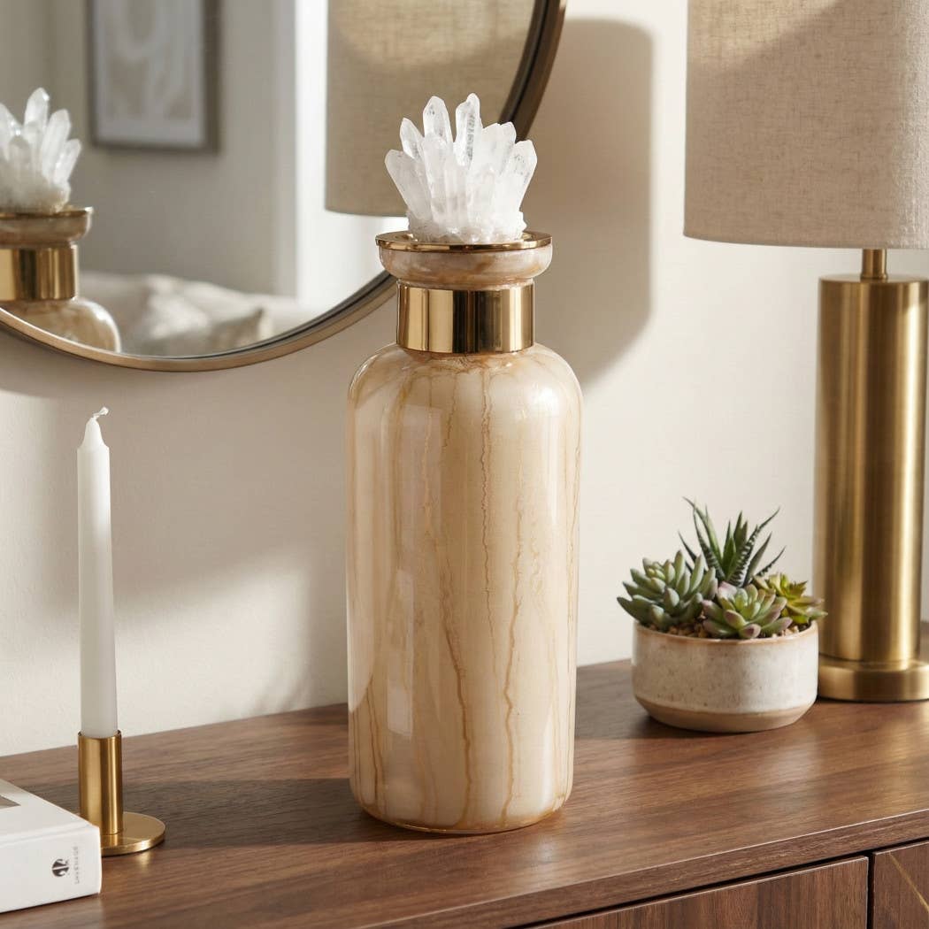 Decorative Bottle - Gold Metal Glass Marbelized, 15 in.