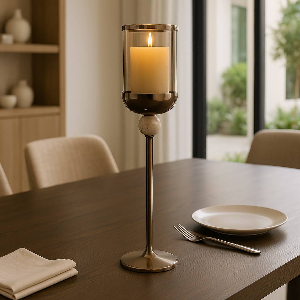 Candle Holder - Bronze Metal Small Floor Hurricane, 25 in.
