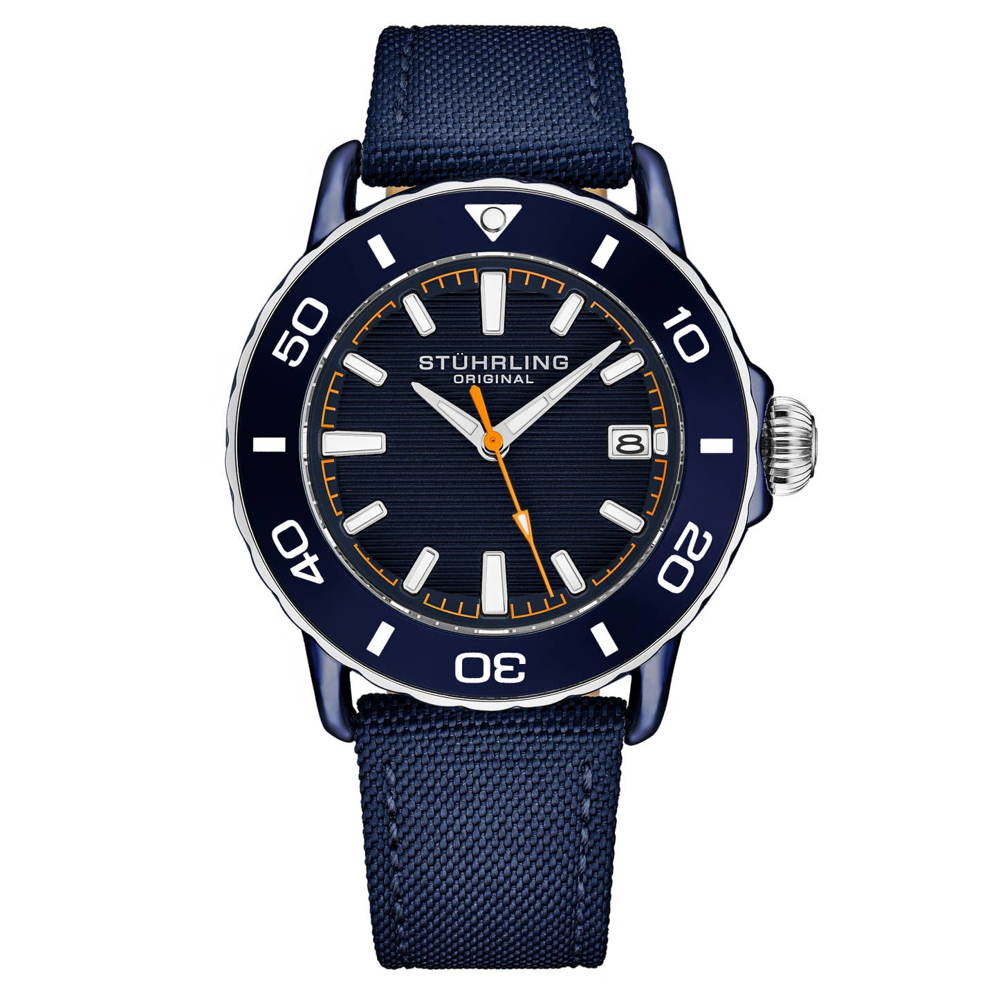Stuhrling Original Explorer Men's Quartz Diver Watch, 40mm, Navy Dial, Navy Nylon Strap
