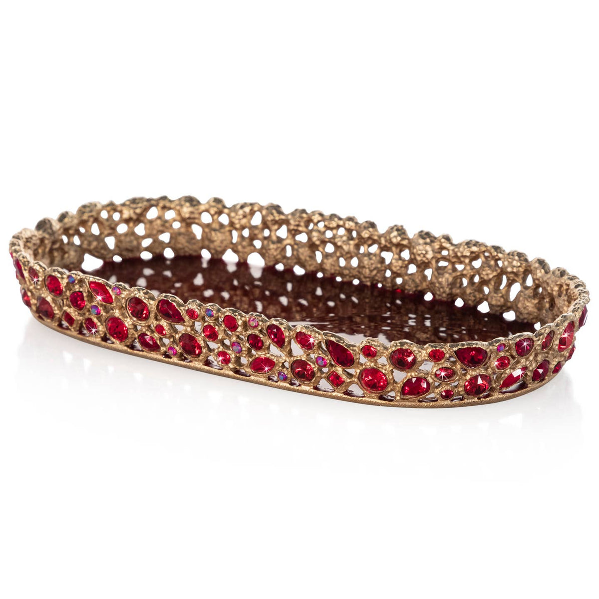 Jay Strongwater Julius Bejeweled Swarovski Crystal Enamel Gold-Finished Decorative Tray, Ruby