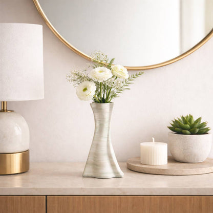 Decorative Vase - Ivory Porcelain 3D Printed Contours, 12 in