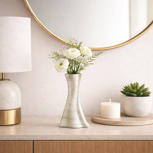 Decorative Vase - Ivory Porcelain 3D Printed Contours, 12 in