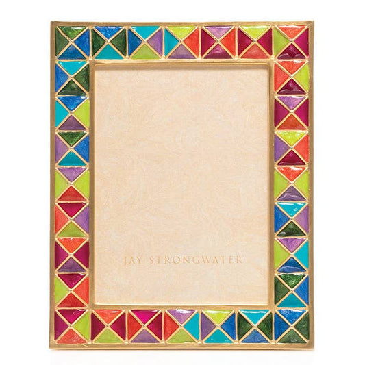 Jay Strongwater Abaculus Pyramid 3" x 4" Enamel Gold-Finished Picture Frame, Rainbow