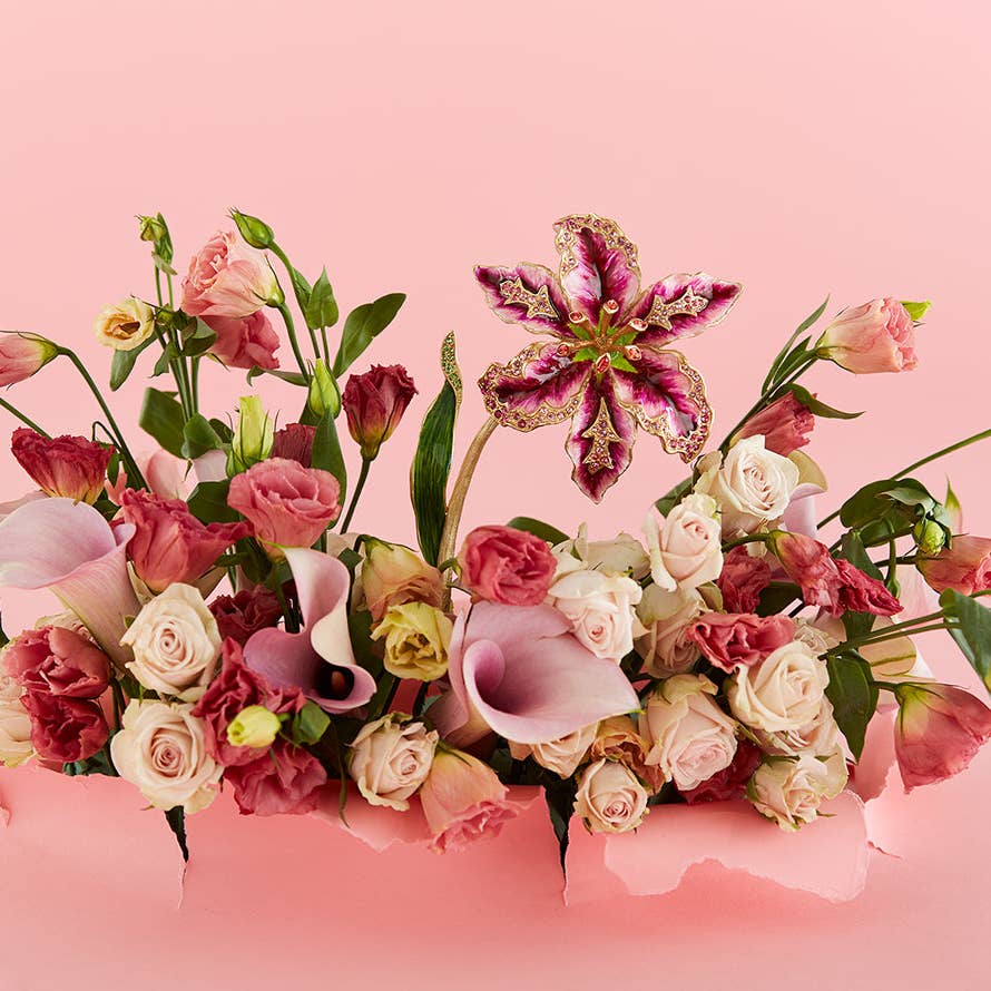Jay Strongwater Stargazer Lily Flower Swarovski Crystal Enamel Gold-Finished Tabletop Object