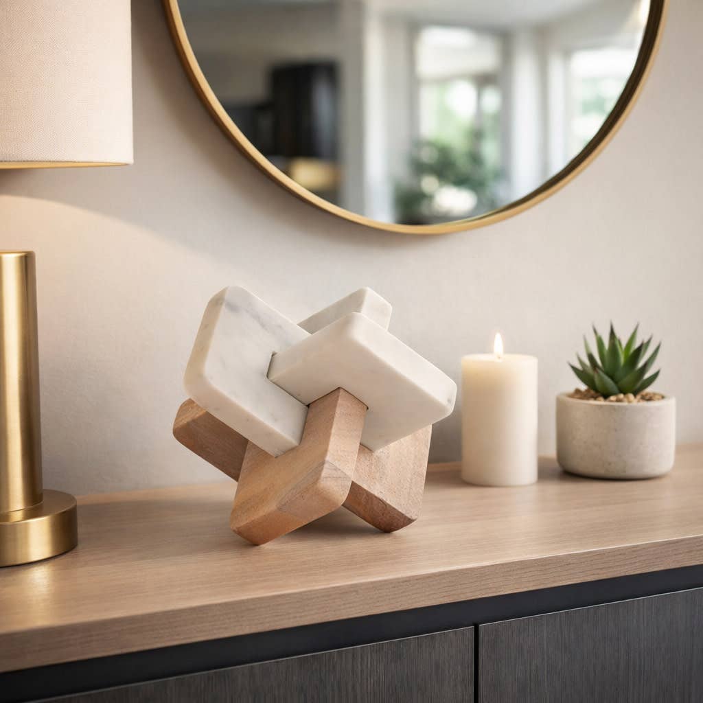 Decorative Sculpture - White/Brown Marble Knots, 9 in.