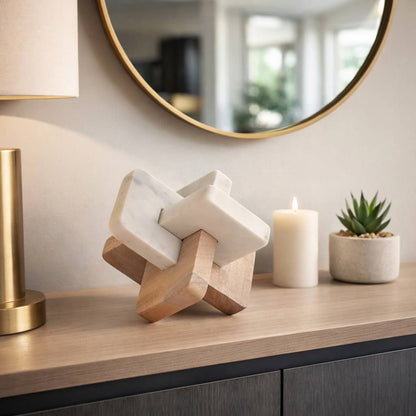 Decorative Sculpture - White/Brown Marble Knots, 9 in.