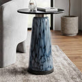 Side Table - Black Marble Top with Artistic Blue Glass Base