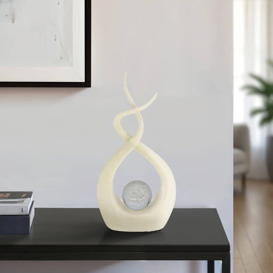 Sculpture - White Resin Swirl with Crystal Accent, 12 in.