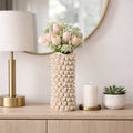 Decorative Vase - Beige Ceramic Floral Design, 13 in.