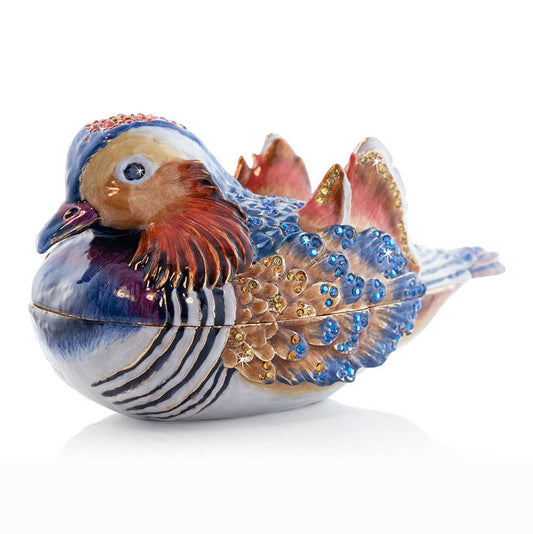 Jay Strongwater Tanner Mandarin Duck Decorative Box, Red Swarovski Crystal Enamel Gold-Finished