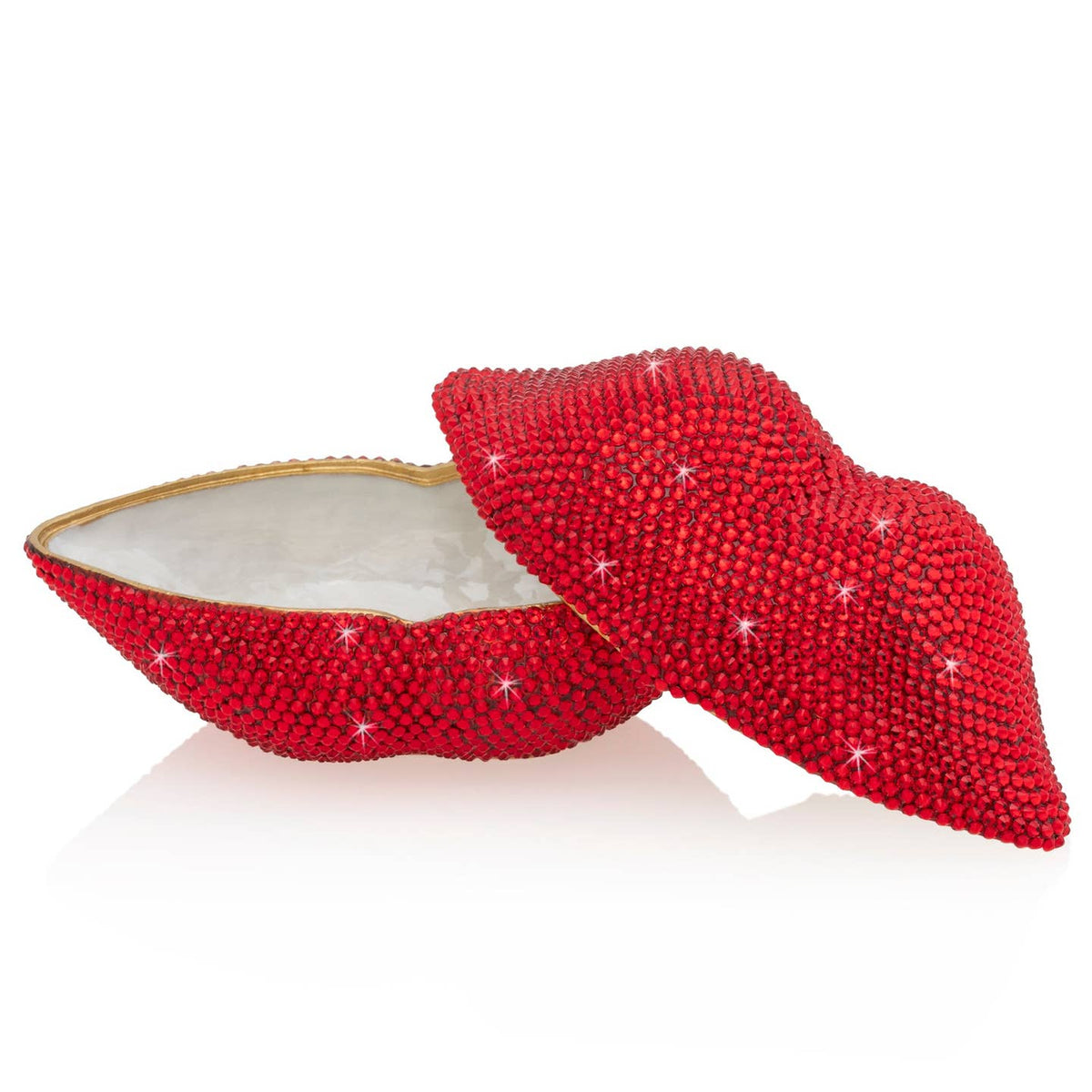 Jay Strongwater Amy Pavé Lips Decorative Box, Red Bee Swarovski Crystal Enamel Gold-Finished