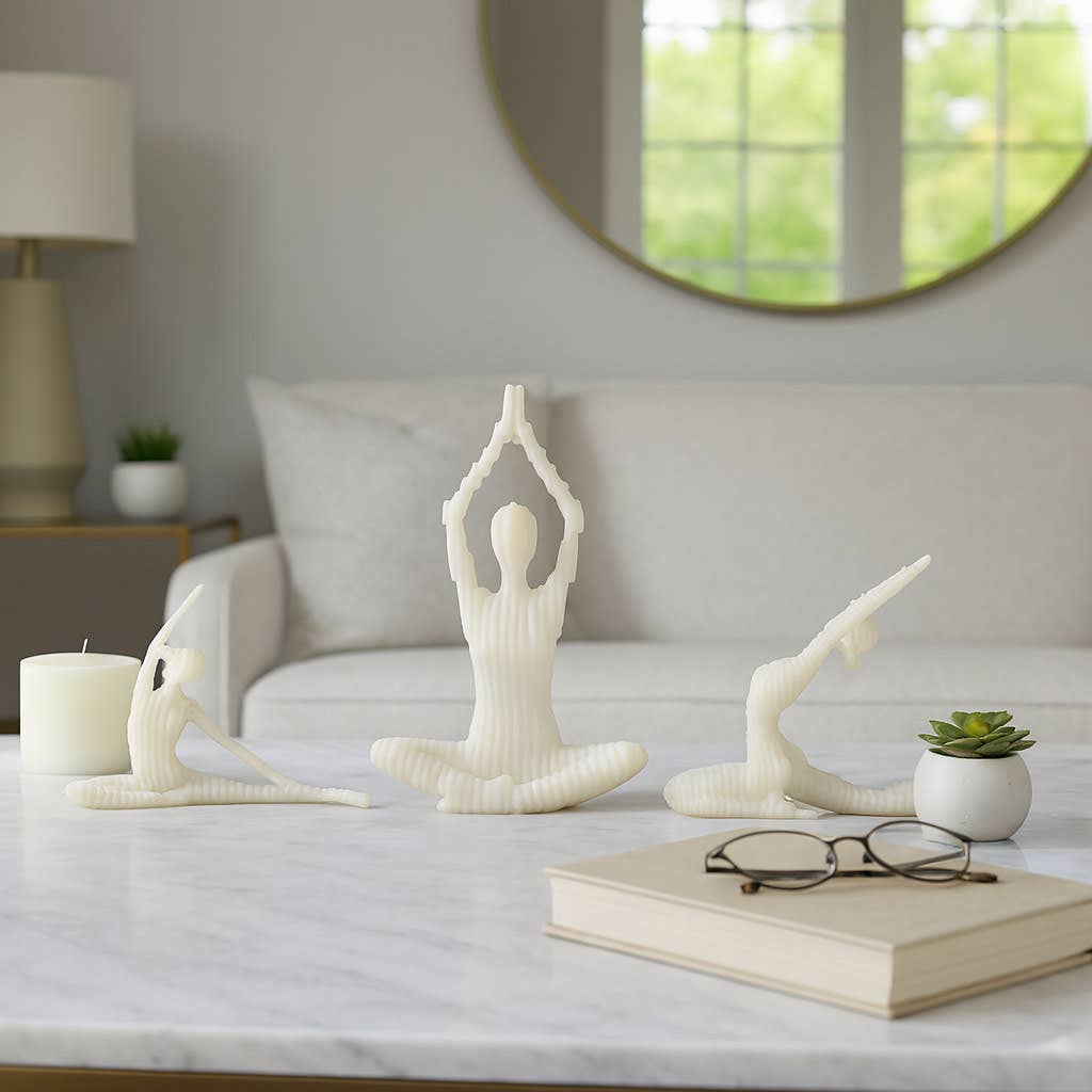 Sculptures Set of 3 - White Resin Yoga Woman, 10/16 in.