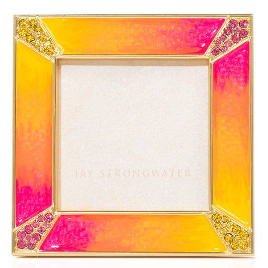 Jay Strongwater Leland Pavé Corner Rose 2" Swarovski Crystal Enamel Picture Frame, Electric Pink