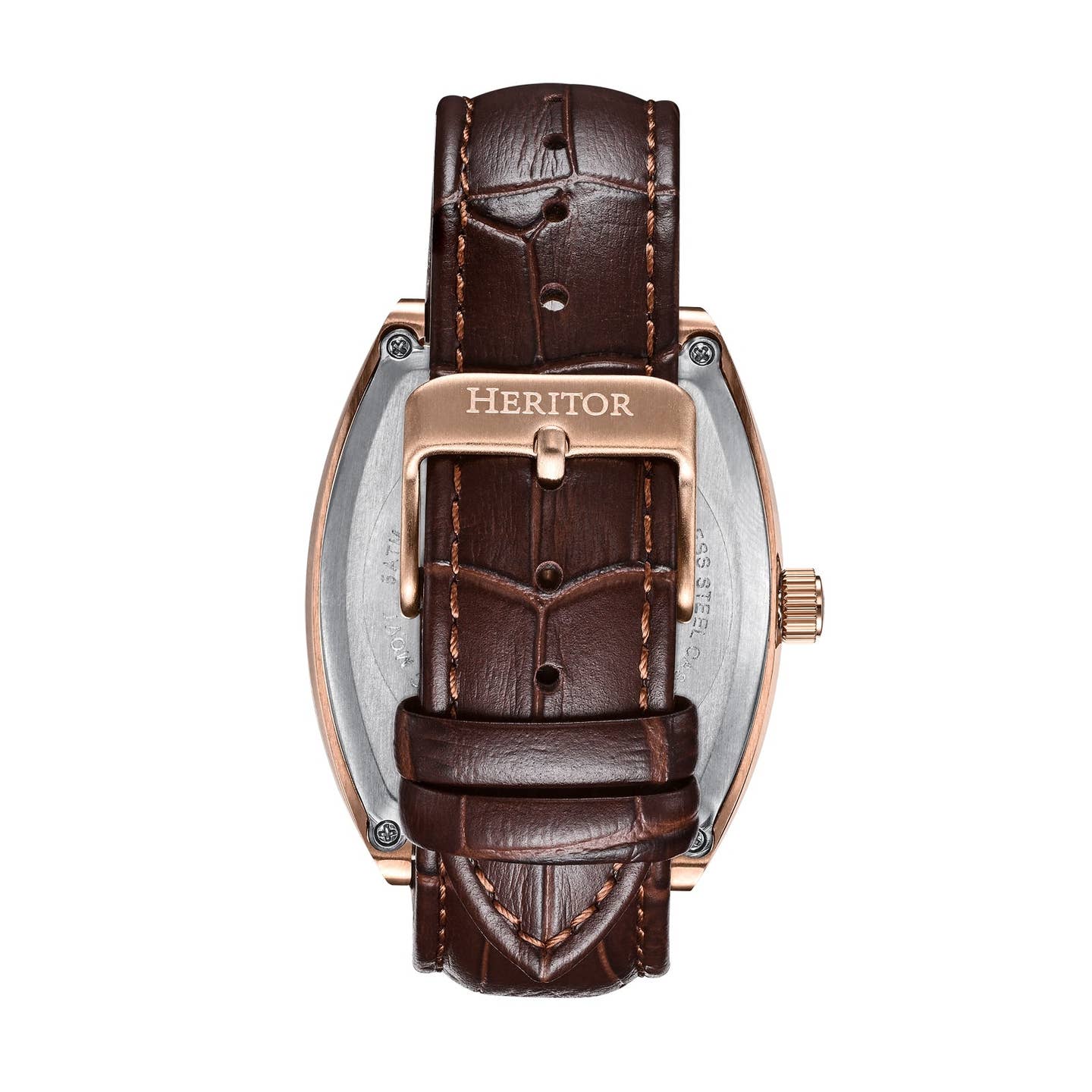 Heritor Masterson Men's Automatic Semi-Skeleton Leather Watch, Rose Gold/Brown