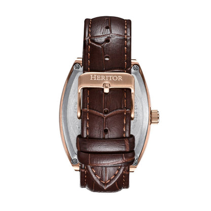 Heritor Masterson Men's Automatic Semi-Skeleton Leather Watch, Rose Gold/Brown