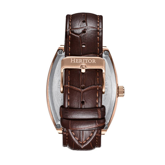 Heritor Masterson Men's Automatic Semi-Skeleton Leather Watch, Rose Gold/Brown