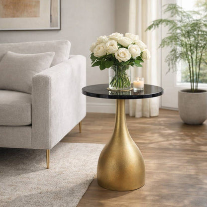 Side Table - Bronze Glass Top Metal Teardrop Base, 23 in.