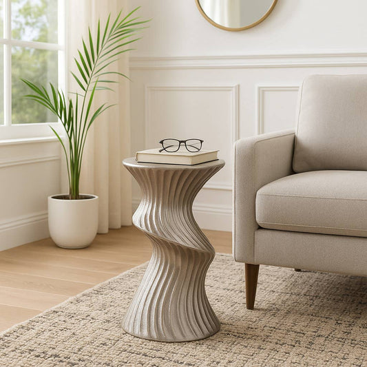 Side Table - Gold Marble Artistic Twisted Top, 22 in.
