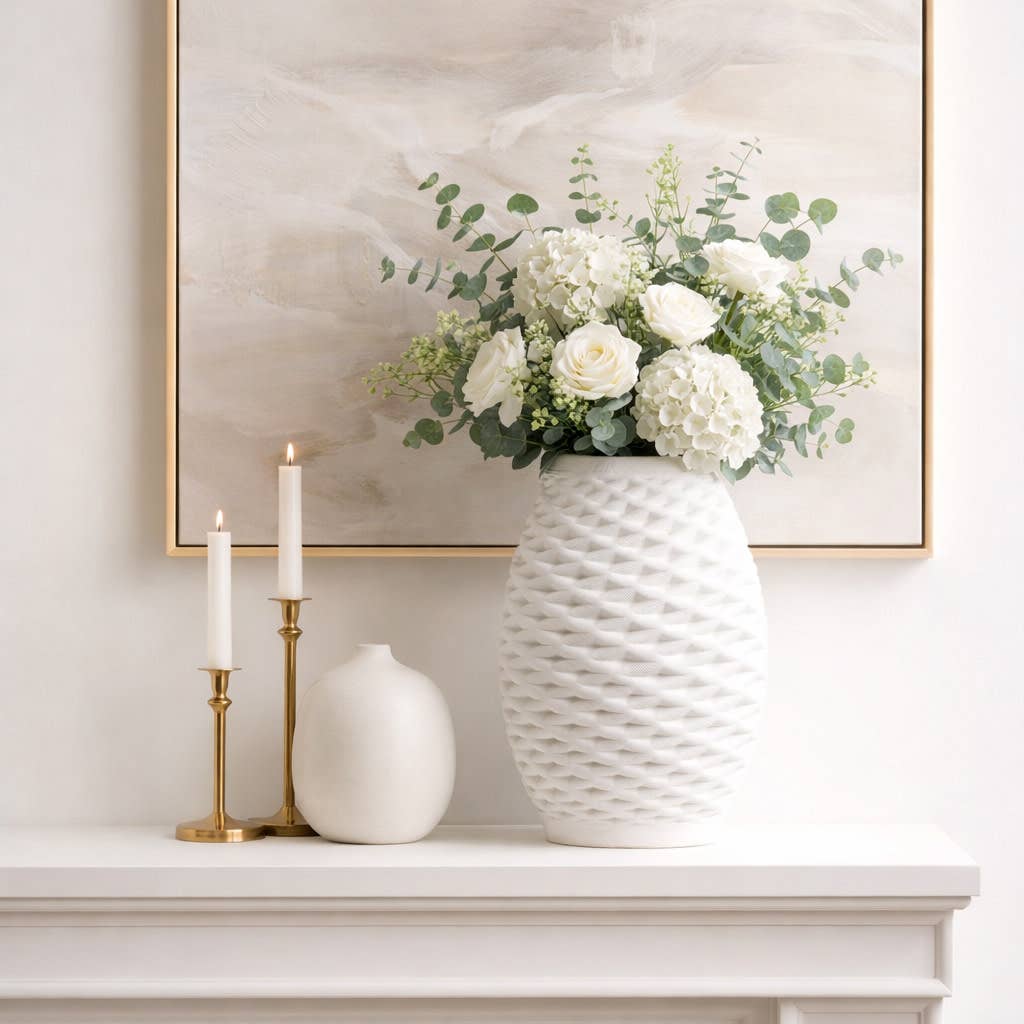 Decorative Vase - Ivory Porcelain Large 3D Printed, 16 in.